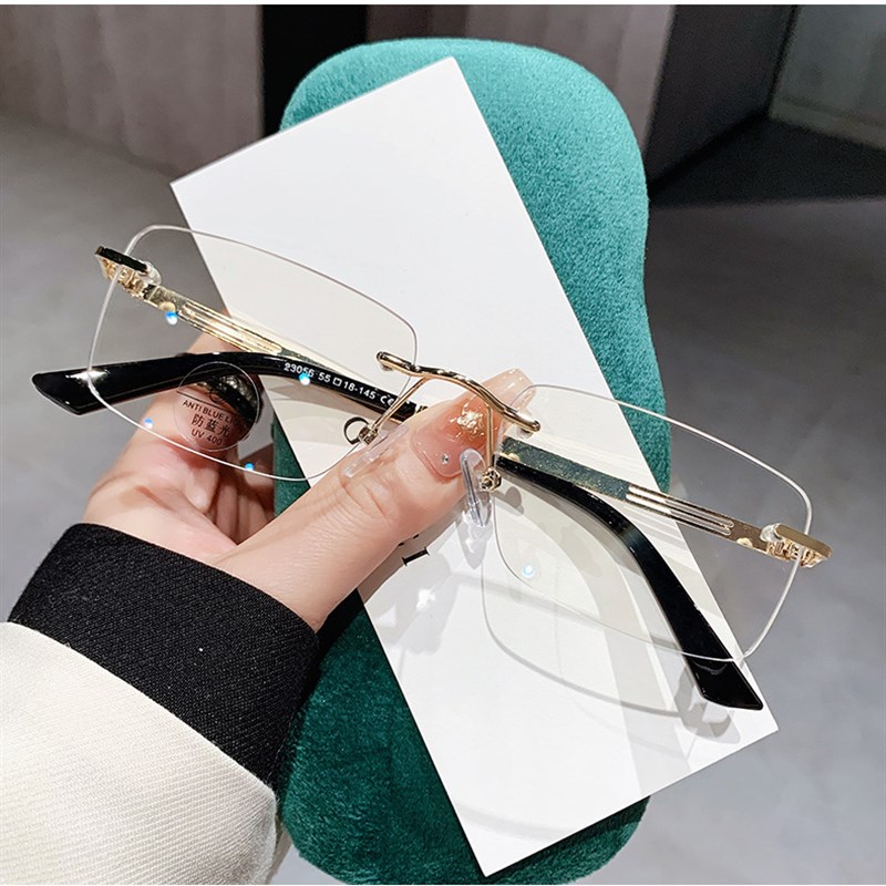 无边框近视眼镜女可配度数镜片网红方框眼睛大脸平光镜素颜显脸小