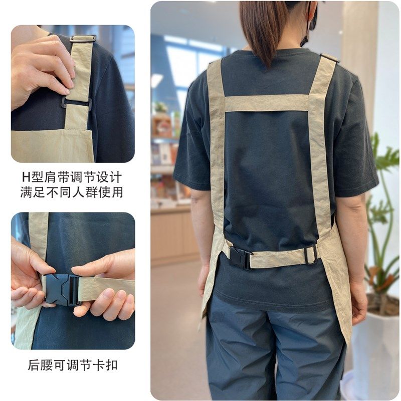 日式防泼水围裙定制logo印字咖啡馆餐饮烧烤理发师男女工作服夏季