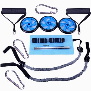 三轮健腹轮十件套升级门扣拉力器海绵握力器把手家用小型健身器材