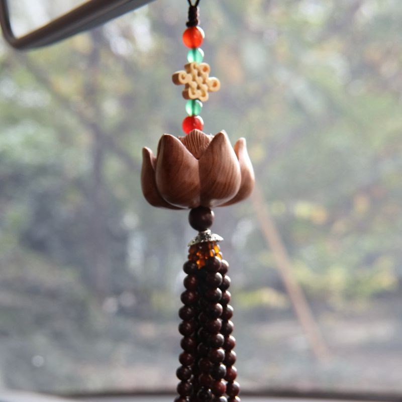 莲花车挂 黄杨藕片桃木莲花纯手工编制汽车挂件平安车饰 汽车饰品