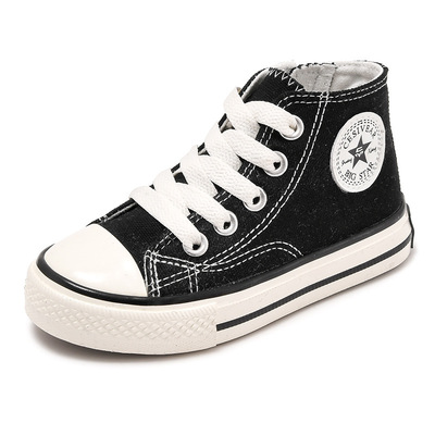 儿童高帮帆布鞋2022秋冬新款韩版软底男童加棉休闲鞋女童小白鞋潮