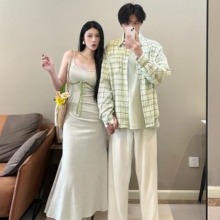 情侣装夏装2025新款设计感小众韩版衬衫法式显瘦纯欲包臀裙两件套