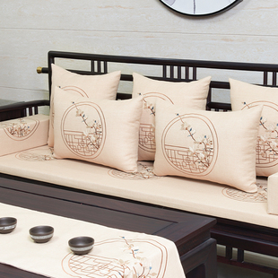 中式红木沙发坐垫实木家俱沙发垫木椅子垫子罗汉床刺绣可拆洗定制