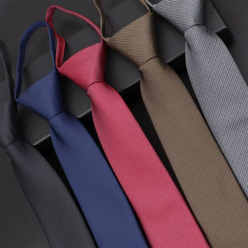 热销Men's Lazy Tie Solid Color Skinny Zipper Ties Red Black