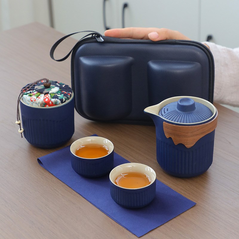 现货黑陶一壶两杯竖纹高山快客杯套装户外便捷旅行茶具收纳伴手礼