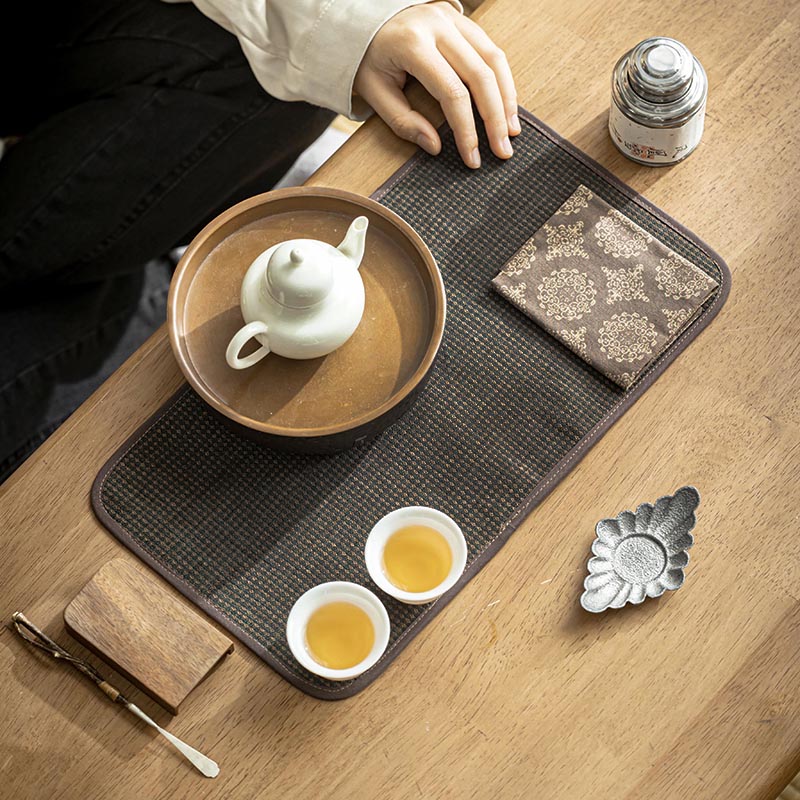 日式薯莨染土布茶席禅意布艺干泡盘垫布茶几茶桌布茶垫茶具零配件