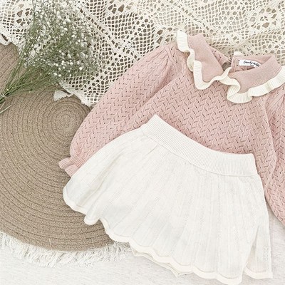 春夏女童荷叶裙裤针织短裤扇裙宝宝假两H件毛线半身裙婴儿百搭裙