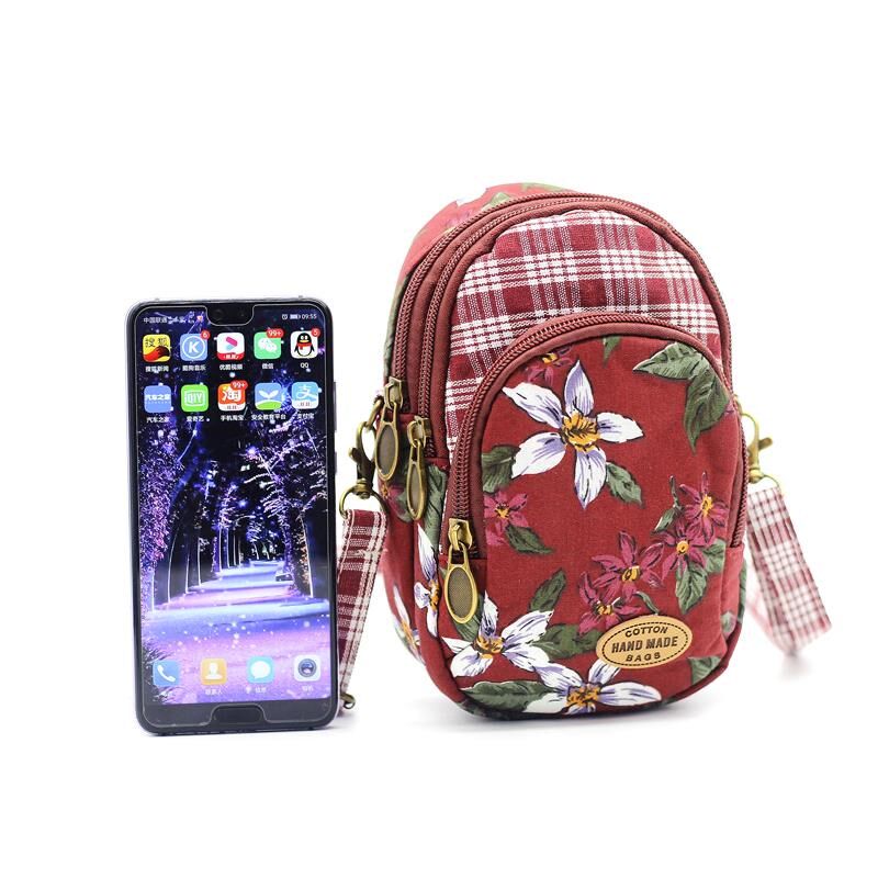 三层拉链放手机的小包包斜挎大屏手机包中年斜跨布包妈妈迷你小包