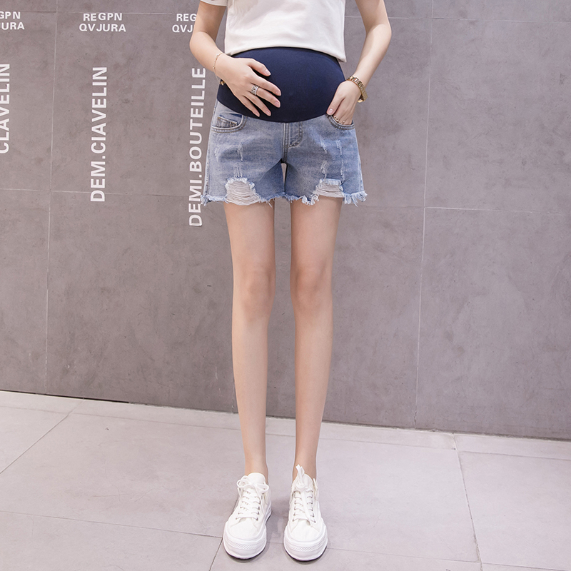 孕妇裤子夏季外穿破洞牛仔短裤2023新款孕妇打底裤夏款怀孕托腹裤