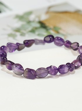 天然水晶原石手链绿草莓晶粉紫水晶单圈碎石不规则手串女简约配饰