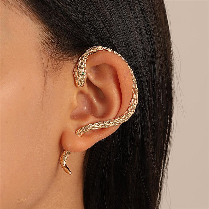 速发New Gold Plated Snake Shape Zircon Clip Earrings Vintage