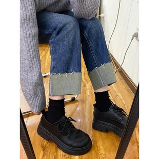 大码弹力卷边烟管牛仔裤女胖mm秋冬高腰显瘦宽松小个子复古直筒裤