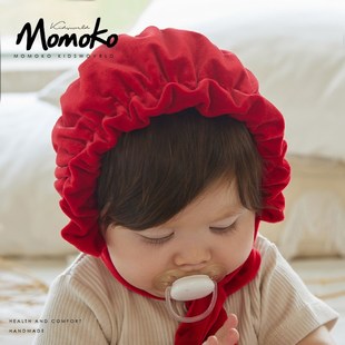 新生婴儿帽子秋冬款可爱女宝宝新生儿帽子丝绒套头新年大红护耳帽