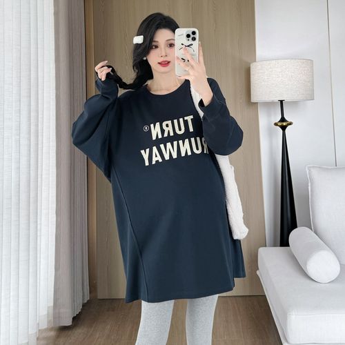 大码孕妇装卫衣秋装宽松中长款时尚t恤裙上衣纯棉显瘦遮屁股200斤