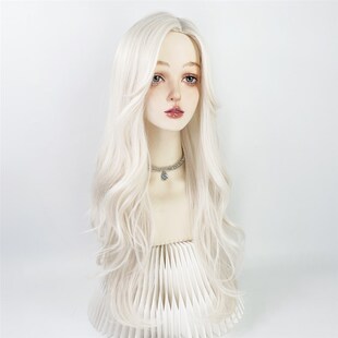 白金色中分假发女全头套lolita金发八字刘海浅金色大波浪长卷发jk