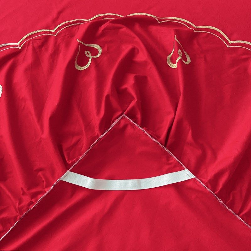 喜嫁大红色婚庆四件套床裙款式结婚床上用品全棉婚嫁刺绣被套,床上用品,婚庆床品套件,淘宝优惠券,粉丝福利购,淘宝优惠卷