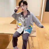 套装 15岁男生夏季 儿童睡衣春秋家居j服男童长袖 薄款 空调服