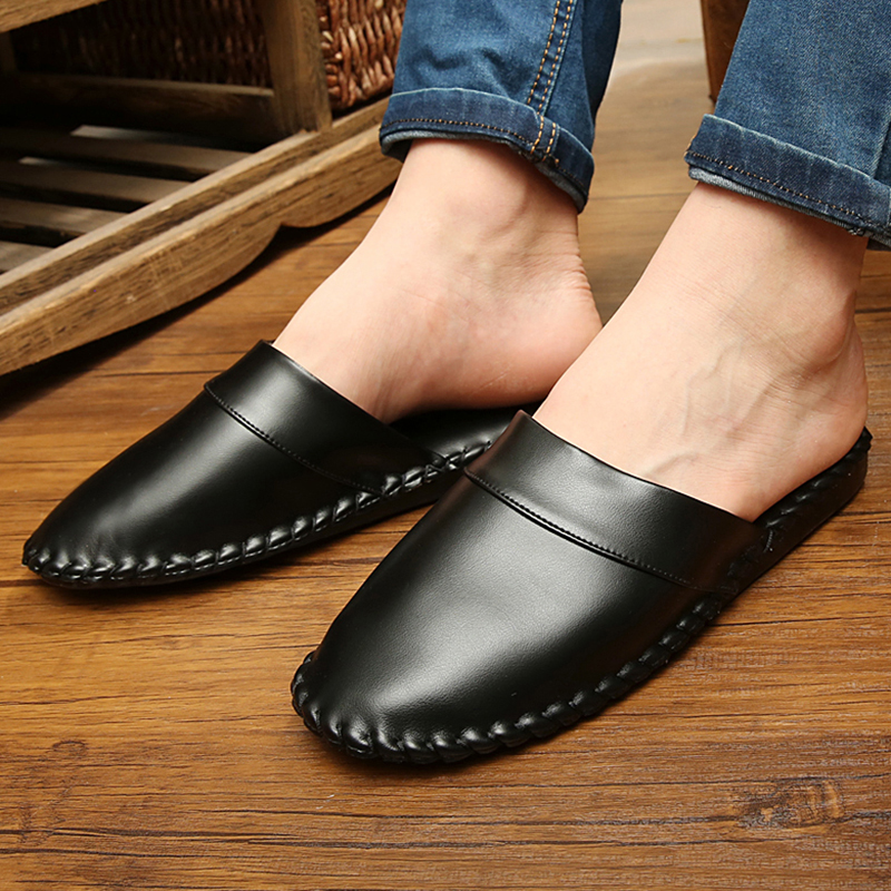 冬天高级定制手工艺皮拖鞋u秋冬大码家用室内家居木地板软底拖鞋