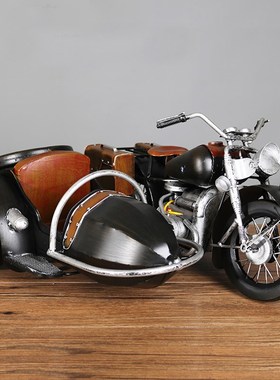 复古怀旧挎斗三轮摩托车模型摆件门店餐厅客厅桌面玄关橱窗装饰品