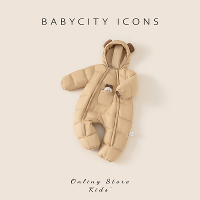 婴儿羽绒服连体衣宝宝外出保暖衣服女宝冬装小月龄男宝羽绒外出服