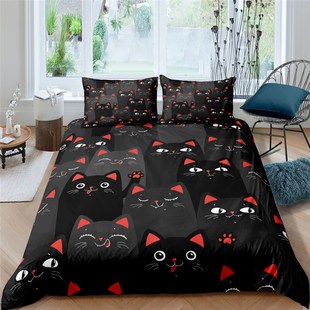 Cat Duvet King Animal Polyester Queen Bedding 新品 Set Cute