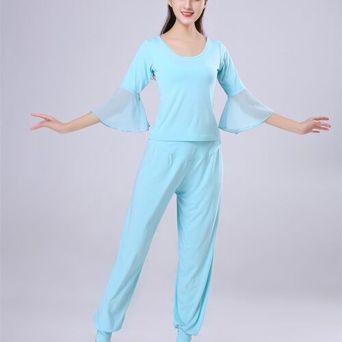 春夏新款白色莫代尔舞o韵瑜伽服舞蹈服宽松雪纺喇叭袖练功服套舞