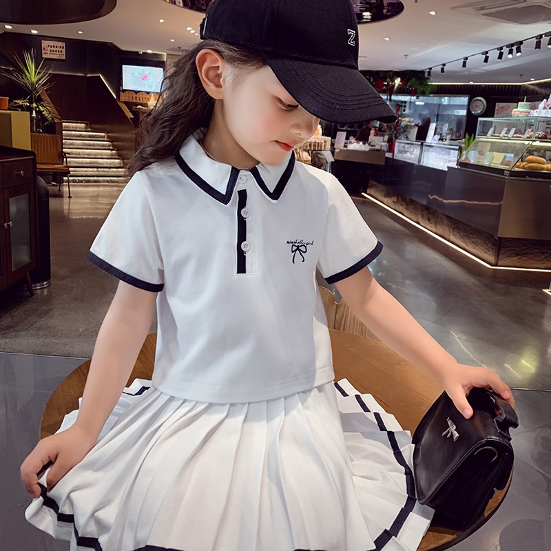 女童学院风套裙夏装2025新款儿童韩系休闲卫衣套装女孩短裙两件套