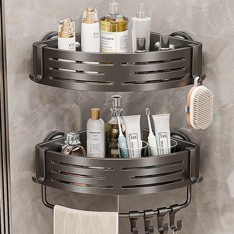 卫生间吸盘三角置物收纳架子免打孔浴室墙上壁挂式厕所转角洗漱台