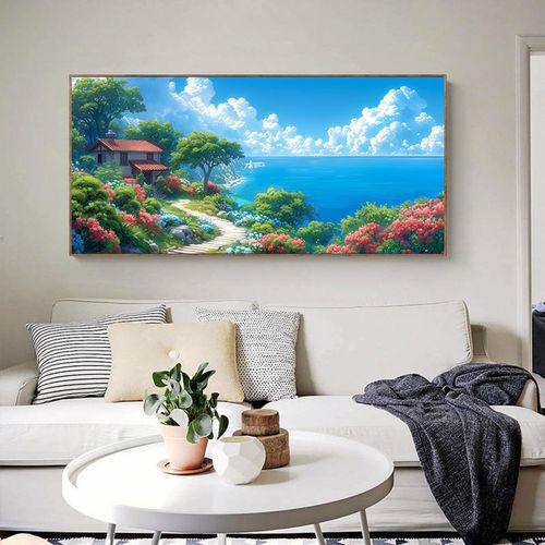 宫崎骏动漫风景大海边蓝天白云卧室床头装饰画客厅沙发背景墙挂画