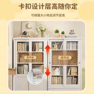 儿童书柜防尘储物柜带抽屉推拉玻璃门展示柜钢制书架落地收纳柜子