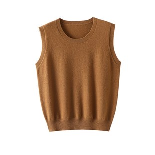 优雅自由通勤穿搭 圆领羊绒马甲女宽松纯羊绒坎肩针织背心秋冬