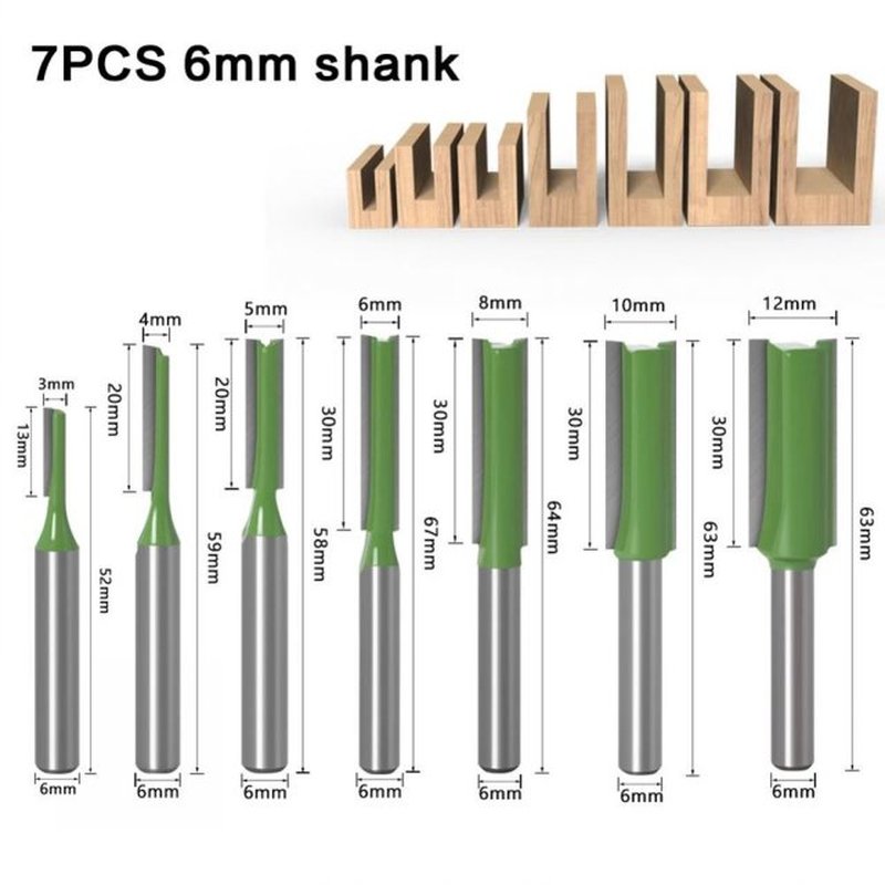 推荐7Pcs 6mm Shank Single Double Flute Straight Router Bit W