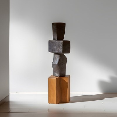 侘寂风抽象木雕落地摆件民宿酒店样板间玄关装饰实木艺术雕塑装置