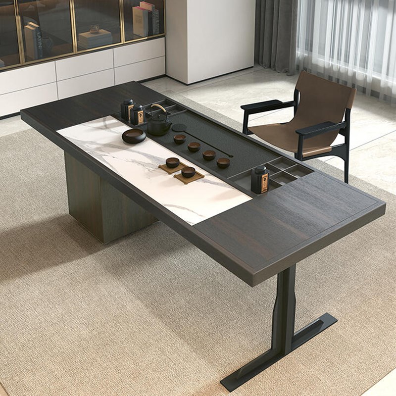极简轻奢茶桌泡茶桌现代接待办公室新中式阳台高级感实木岩板茶台