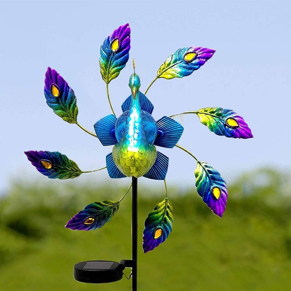 极速Peacock Solar Light Wind Spinners Wrought Iron Painted