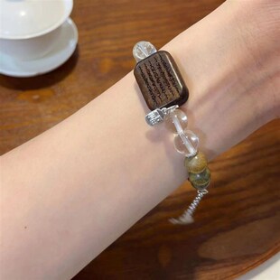 绿檀木头手串搭配白水晶单圈手链金属配件搭配五条经