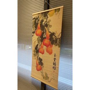 竹帘窗帘卷帘茶室背景装 竹帘挂帘新中式 饰隔断花旦W侍女来图印花