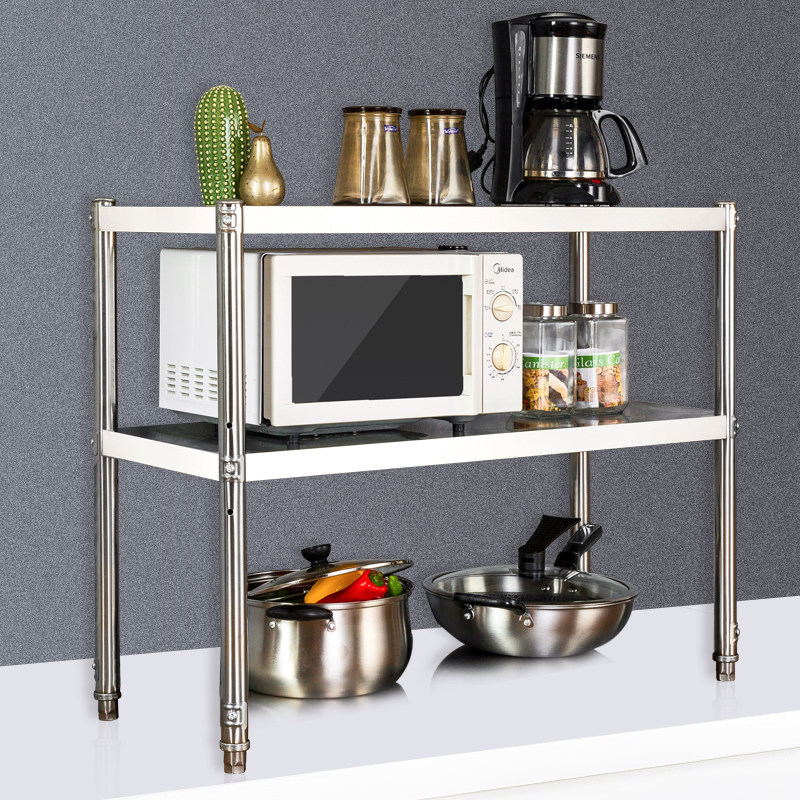 二层304不锈钢厨房置物架灶台双层收纳两层落地2架架子调料微波炉