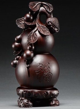 非洲黑檀木雕葫芦摆件实木福葫芦木质雕刻福禄红木客厅电视柜装饰