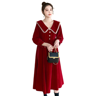 加肥大尺码孕妇红色洋装结婚新娘敬酒礼服时尚丝绒a字秋冬装300斤