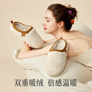 毛绒保暖棉拖鞋女秋冬季男家居家用室内木地板加绒防滑情侣高级感