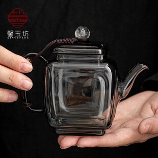 小号烟灰玻璃泡茶壶家用耐高温过滤花茶单壶功夫茶具有盖绳