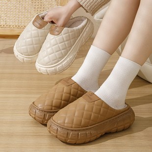 防水棉拖鞋女士秋冬季2024新款室内家居保暖厚底情侣拖鞋男高级感