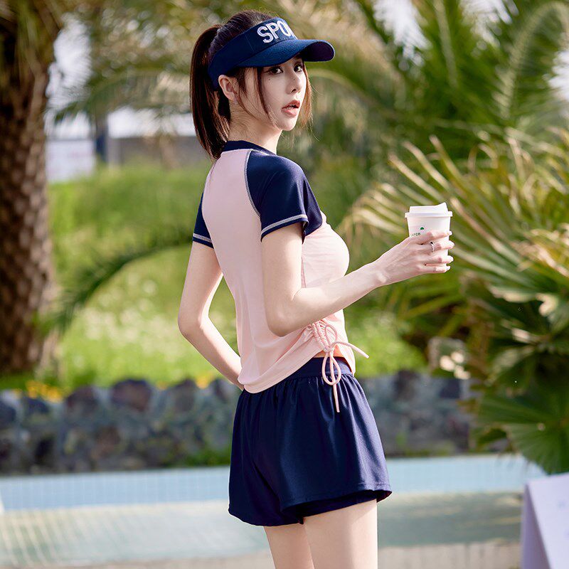 【粉蓝少女】大码泳衣女保守分体泳裤女遮肚显瘦速干2024新款泳装