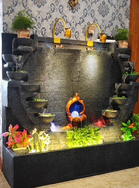 流水帘水幕墙假山流水喷泉民宿庭院装饰造景观鱼池缸瀑布屏风摆件