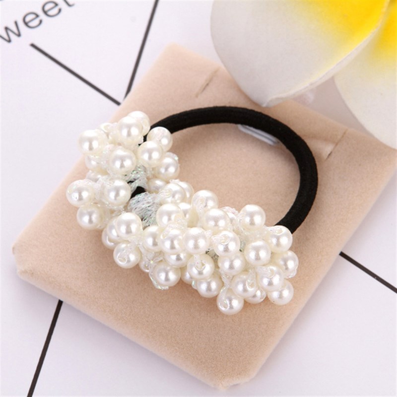 Korea Pearls Beaded Htir Scrunchies aailwHair Tie VS eet Pea