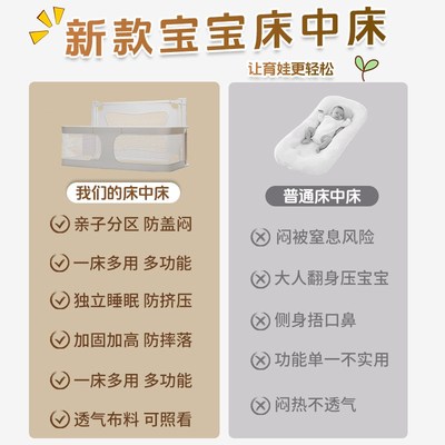 床中床婴儿d围栏小户型防护新生婴儿围栏防护栏折叠T可移动宝宝床
