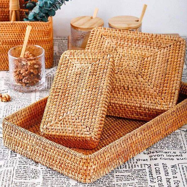 极速HandWoven Storage Basket Rattan Storage Tray Wicker