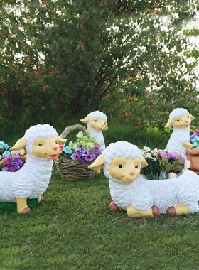 园林景观小品花园摆件仿真绵羊花缸商场橱窗美陈庭院装饰花盆雕塑