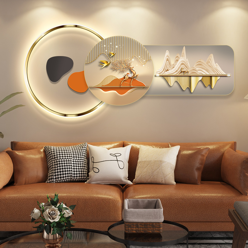 风景靠山 客厅沙发背景墙装饰画创意氛围带LED灯轻奢壁饰卧室挂画